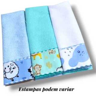 Kit 03 peças Ombro ou Boca Algodão Misto Cores e Estampas Variadas Ponto Overlocado