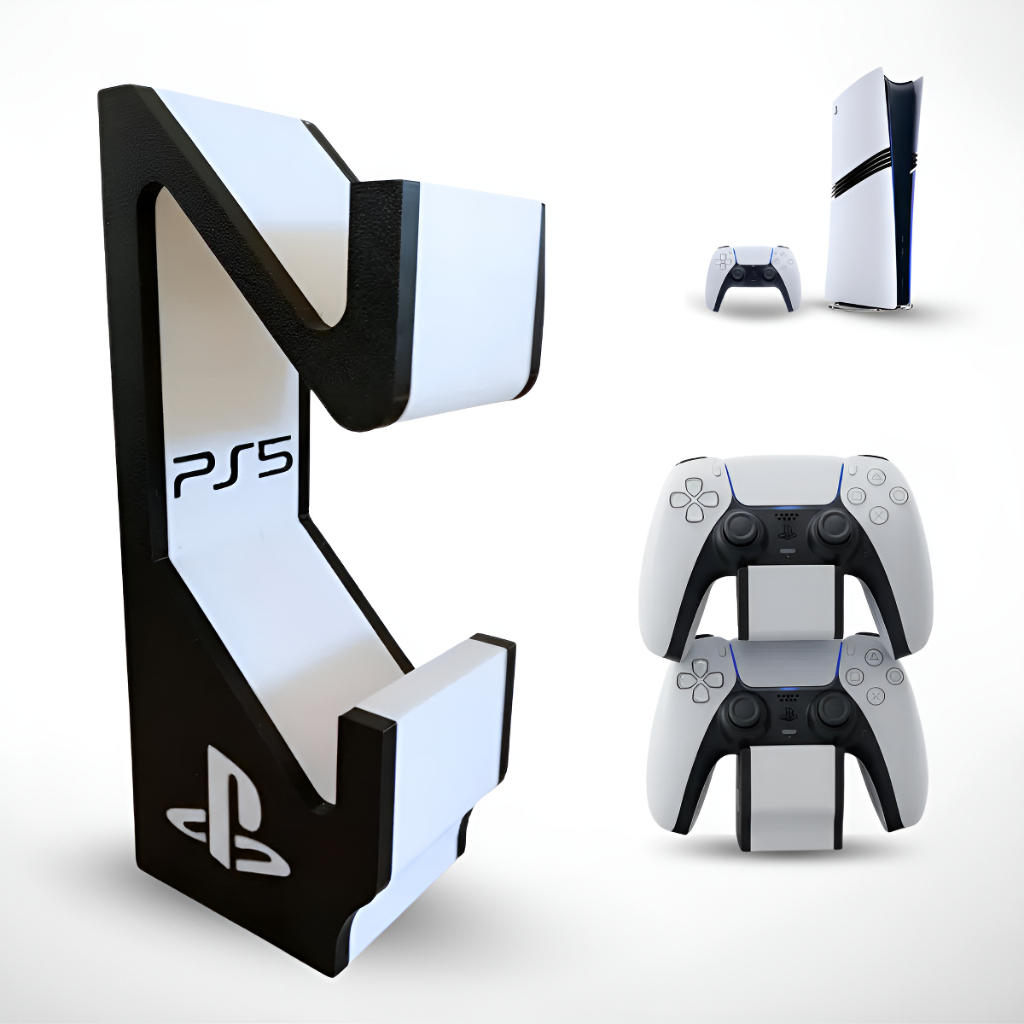 Suporte Duplo Premium Para 2 Controles PS5 DualSense Base Organizadora Gamer Mesa Branco Preto playstation 5