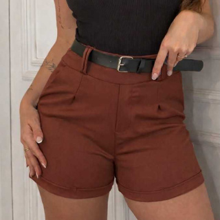 Short Feminino Alfaiataria Social Com Cinto Com Bolso Cintura Alta ,,.... em Oferta na Shopee
