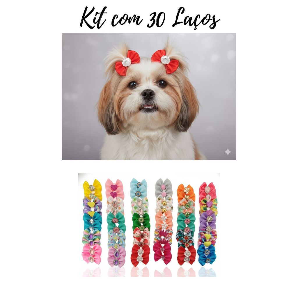 Kit 30 Laços Pet Atacado Banho e Tosa - Lacinhos Luxo Sortidos para Cachorro e Gato - M&B Laços em Oferta na Shopee