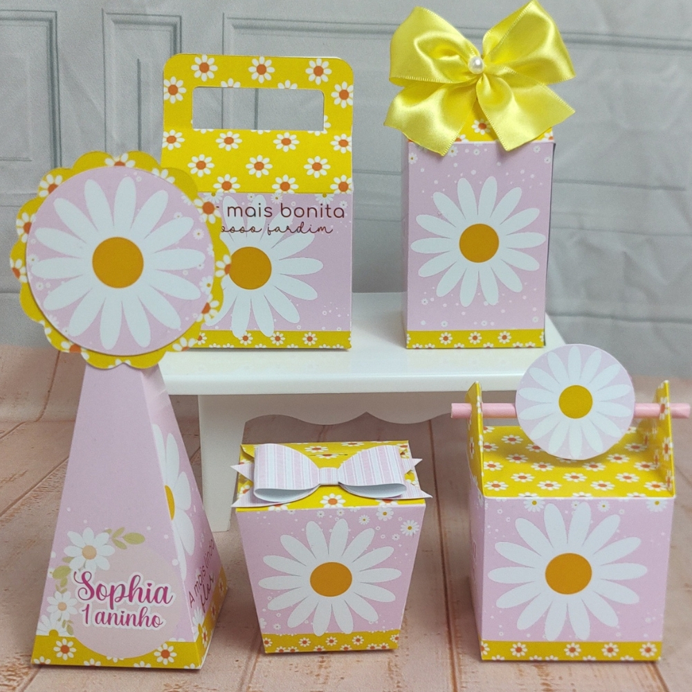 Kit Festa Margarida Personalizado | Lembrancinha Margaridas l Pegue e Monte | Caixinhas Personalizadas Infantil