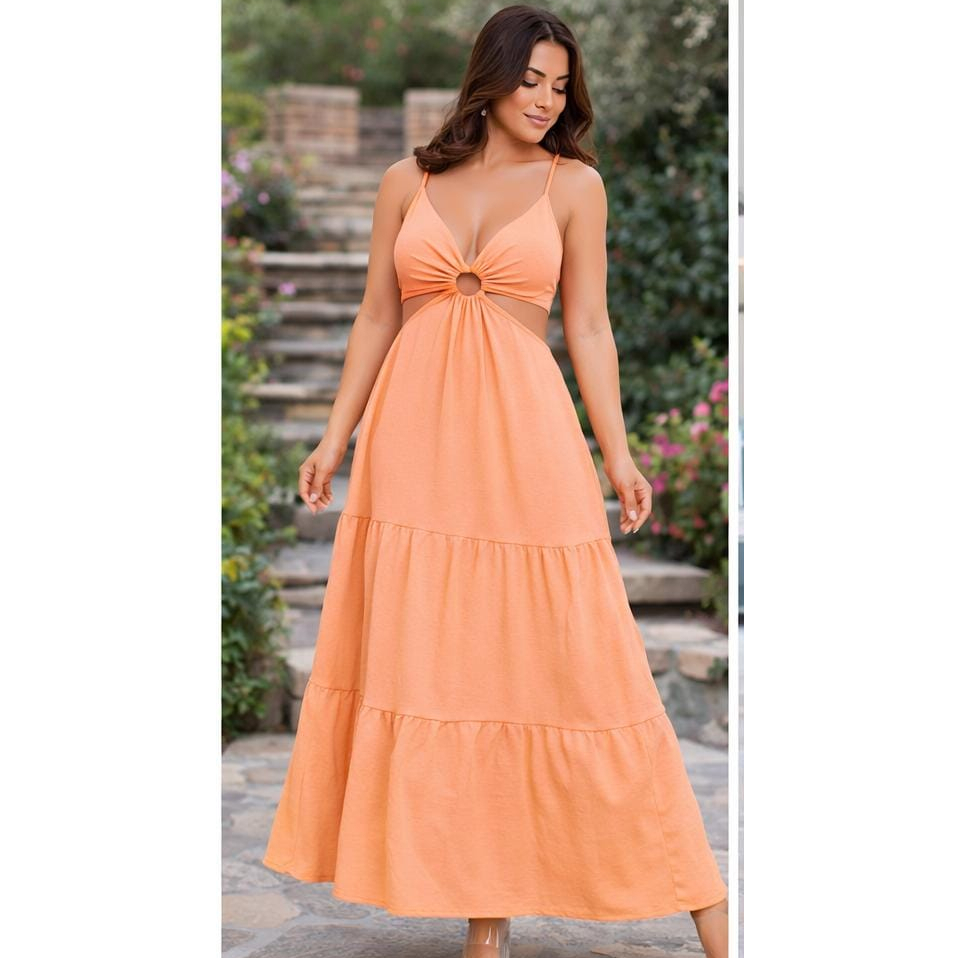 Vestido longo feminino duna argola tecido leve não amassa perfeito para verão em Oferta na Shopee