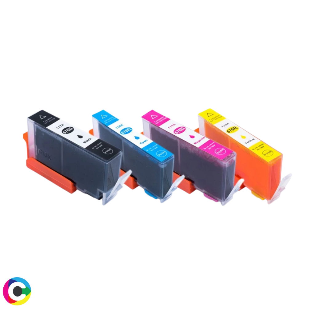 Kit 4 Cartucho Jato De Tinta Compatível HP Impressoras 4615 4625 5525 670 670xl Black + Color
