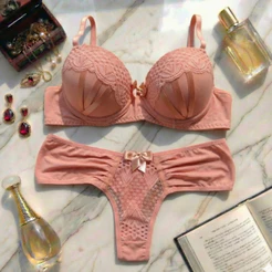 Conjunto De Lingerie Com Sutiã Com Bojo e Calcinha Fio Dental Lingeries Sutiãs Calcinhas Langerie