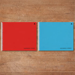 Caderno Escolar Cartografia Desenho 60 Folhas KBom Animativa Capa Lisa Vermelha e Azul Projetos Artí