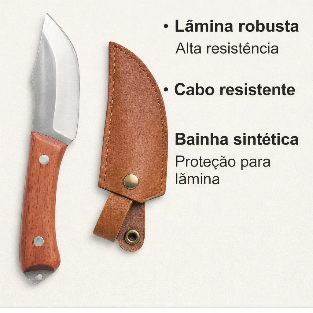 Faca De Sobrevivência Full Tang Material Artesanal Com Bainha Aço Inoxidável Camping
