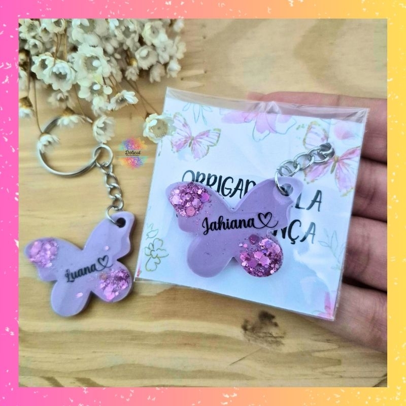 50 Chaveiros Borboletas Personalizado com Nome e Cartão/ Lembrancinha/ Aniversário/ Maternidade