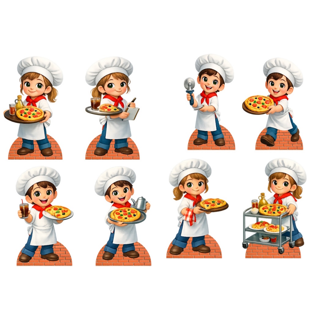 DECORAÇÃO DE FESTA PIZZARIA RODIZIO   KIT 8 DISPLAY DE 20 CM EM MDF DE 3MM