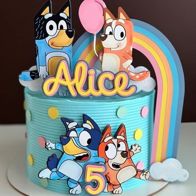 Toper de bolo do Bluey Arco íris-3D