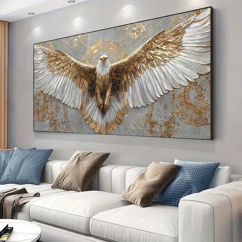 Quadro Decorativo Águia Imperial Dourada em Relevo Visual