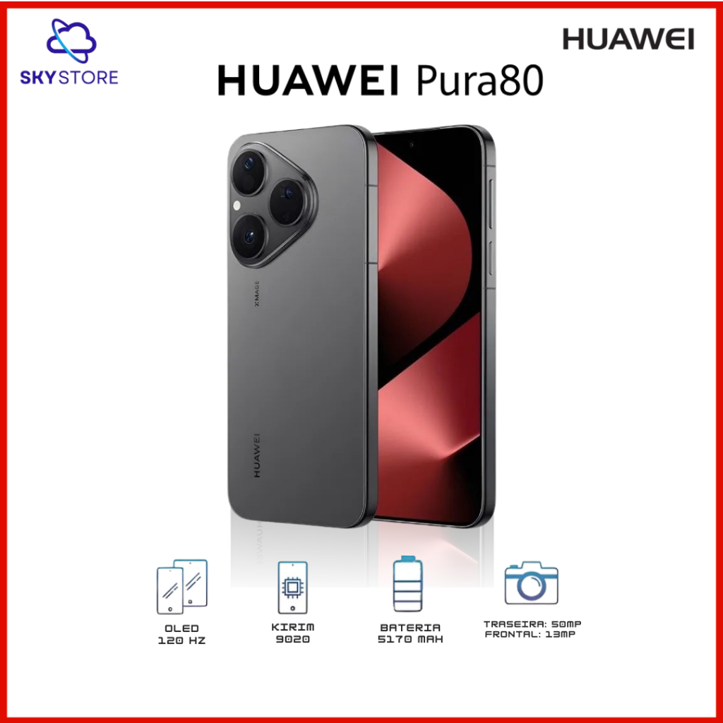 Huawei Pura 80, 256GB + 12GB RAM, Processador Kiri 9020, Versão Global, Câmera 50MP, Bateria 5120mAh em Oferta na Shopee