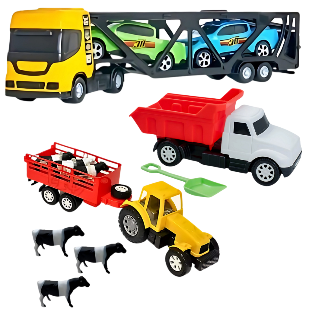 Caminhão  Carrinho De Brinquedo Para Menino Caminhão de Brinquedo Caçamba Cegonha  Miniatura Presente Kit