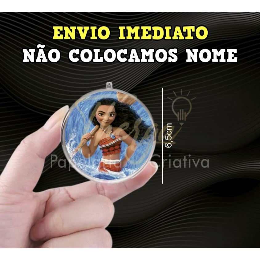 Aplique Tag para Esfera Bola Acrílica 6,5cm - Moana