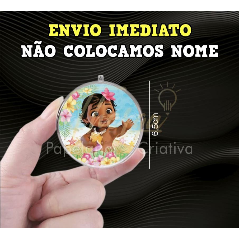 Aplique Tag para Esfera Bola Acrílica 6,5cm - Moana Baby