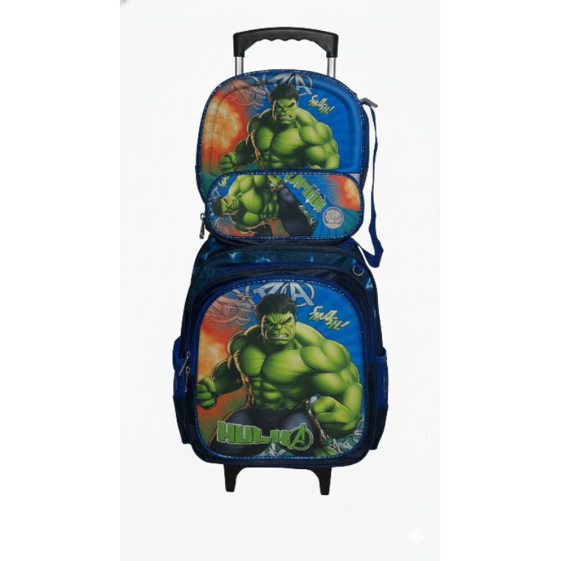 Mochila de Rodinha Hulk + Lancheira e Estojo – projeção em 3D do Gigante Verde! 💥🎒
