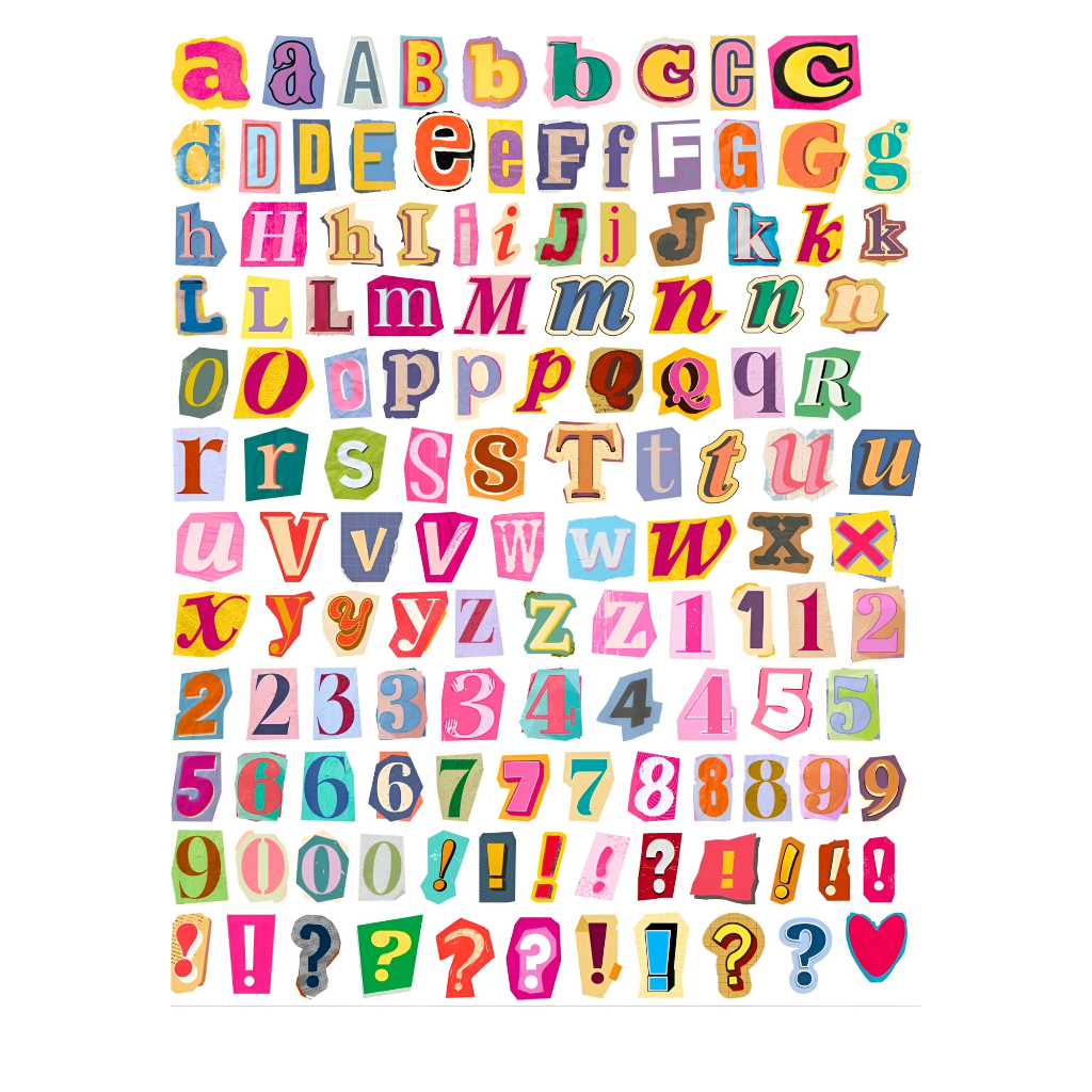 Kit Adesivos Letras A a Z Números e Símbolos para Journal Scrapbook Planner Criativo
