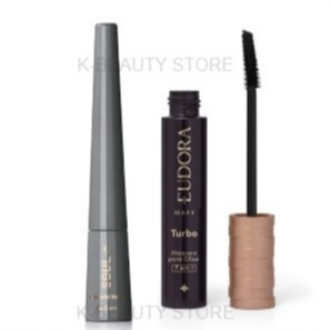 Eudora Kit Máscara de Cílios Turbo Eudora Make 5g+Delineador Líquido Para Olhos Soul Preto Essencial 2,5ml em Oferta na Shopee