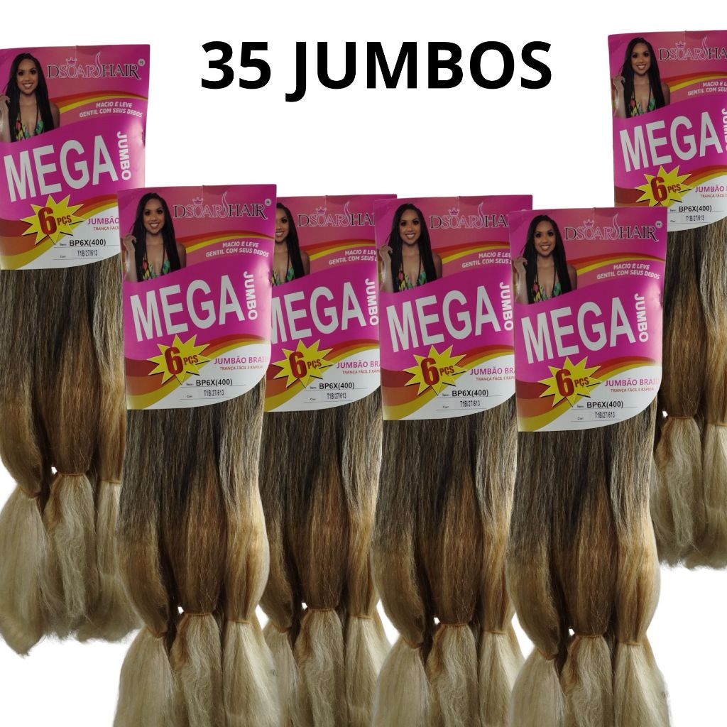 KIT 35 CABELO MEGA JUMBO 400G PARA TRANÇAS BOX BRAIDS COR T1B/27/613