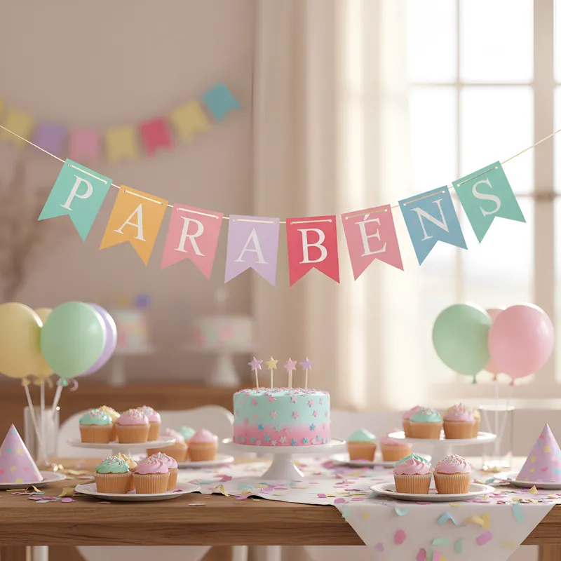 Faixa Decorativa Grande Especial com Bandeirinhas | Parabéns Candy Colors em Oferta na Shopee