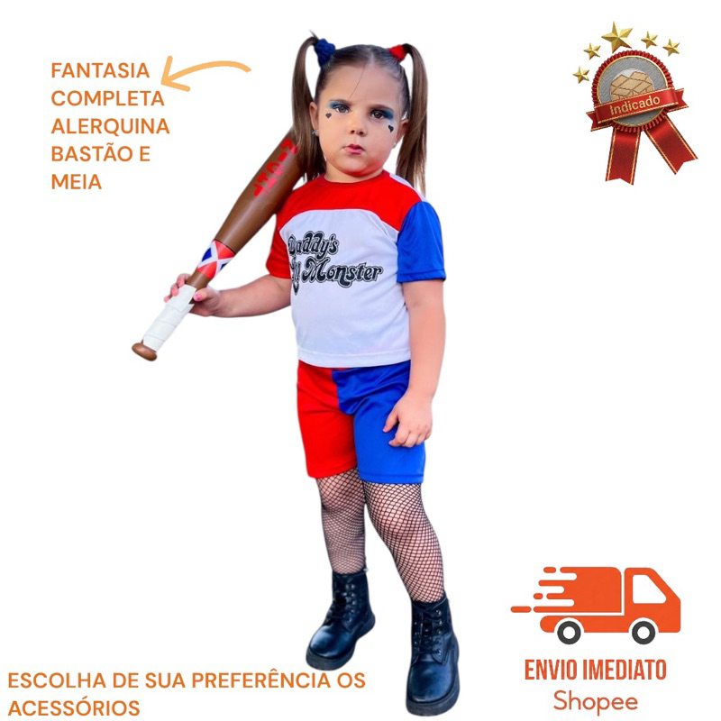 Fantasia alerquina Completa Taco e Meia Fantasia Completa Esquadrão Suicida Promoção Imperdivel
