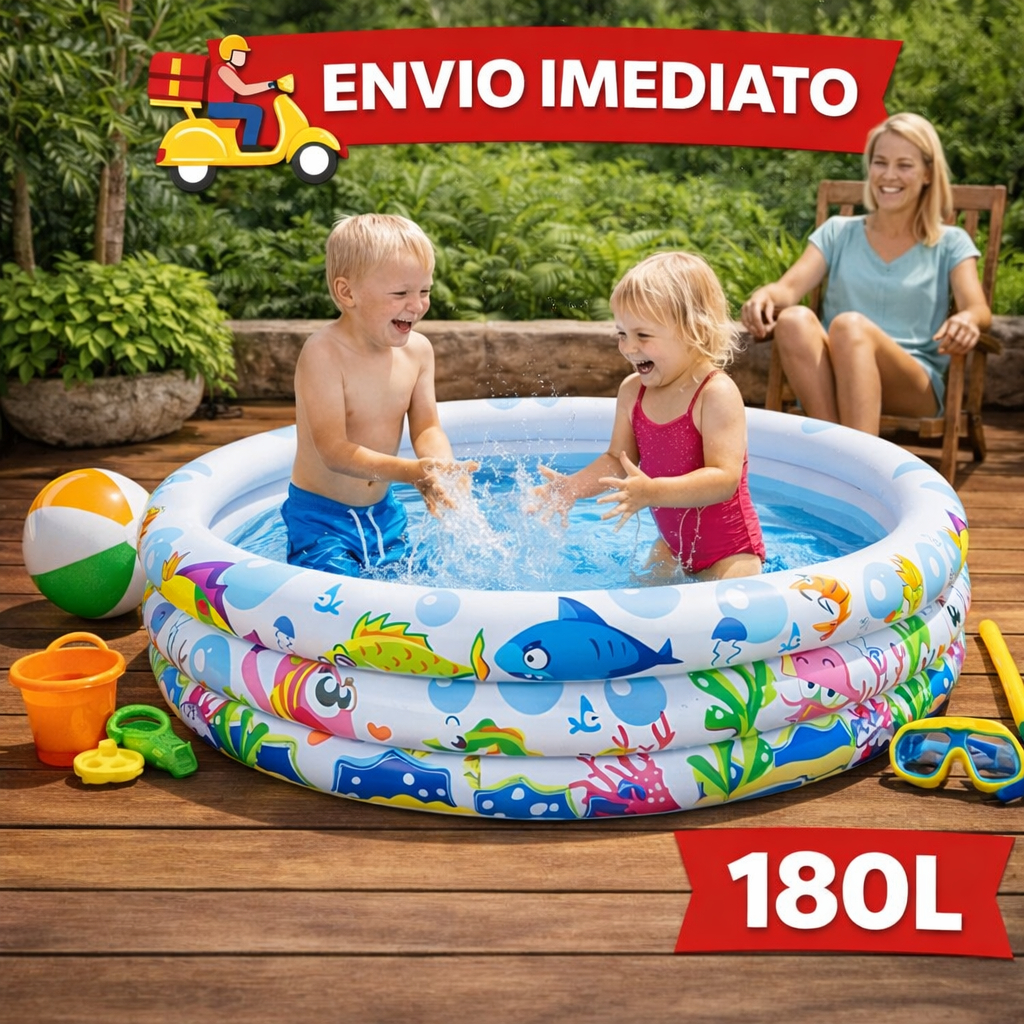 Piscina Inflável Infantil 3 Anéis 180 Litros Segura Redonda Fundo Do Mar Sol Para Crianças Bebes Campo Praia Resistente em Oferta na Shopee