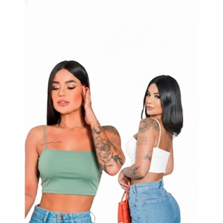 Kit 4 Cropped Top Faixa Alças Finas Forro Duplo Suplex Premium Confortável em Oferta na Shopee