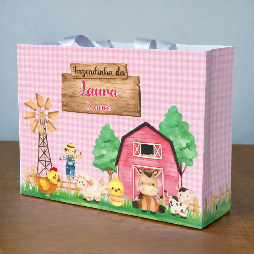 Sacolinha Personalizada Fazendinha Rosa Menina - Lembrancinhas - mimos- festa infantil - aniversario