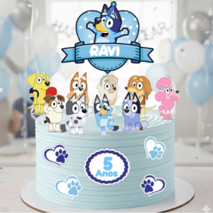 Envio Imediato Shopee Xpress Topo de Bolo Personalizado Bluey e Bingo menino e menina - ENVIAR O NOME NO ATO DA COMPRA
