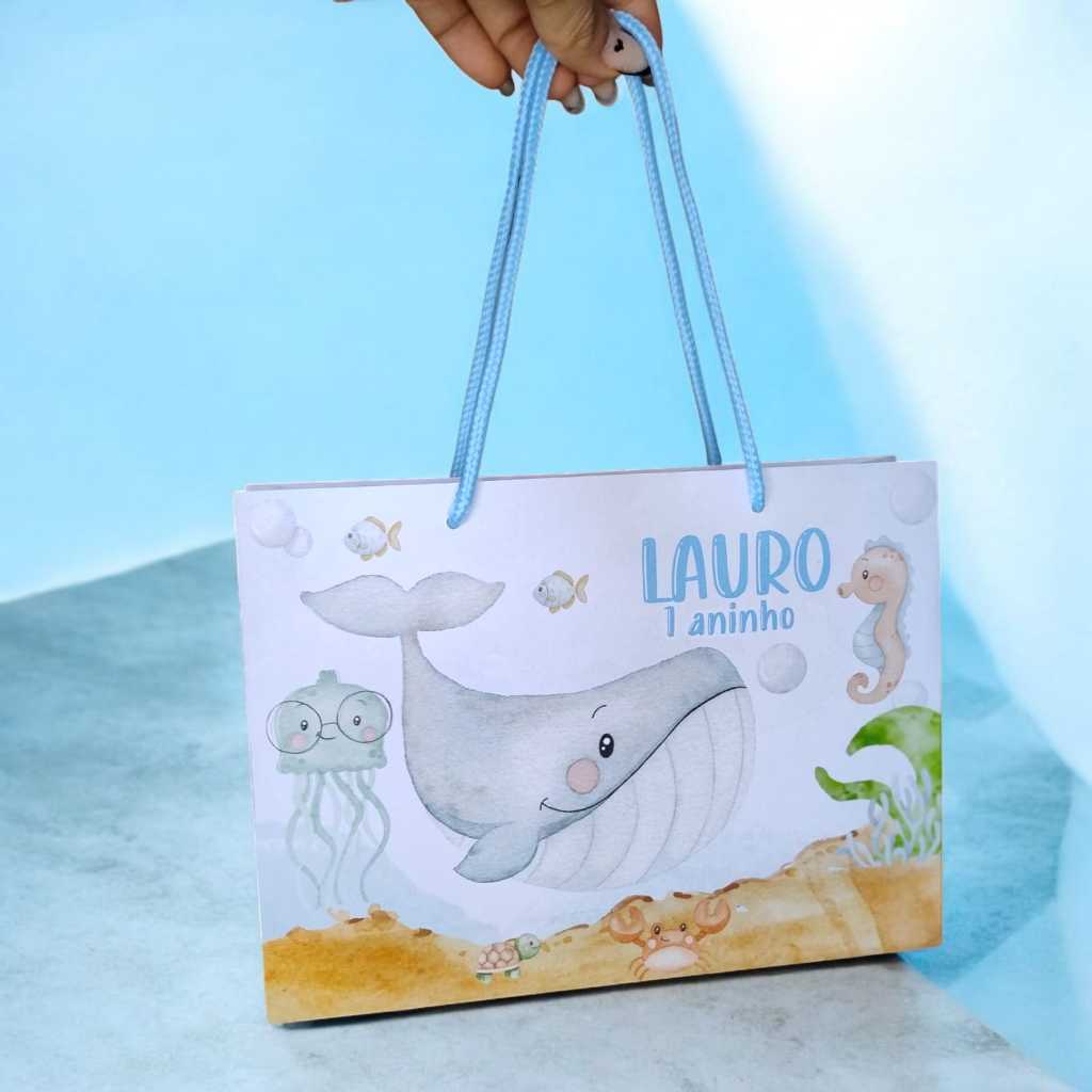 Sacolinhas Fundo Do Mar Aquarela Personalizadas (G) (23x17x5,5cm) | Sacolinha | Lembrancinha | Mimos | Aniversário PEGU