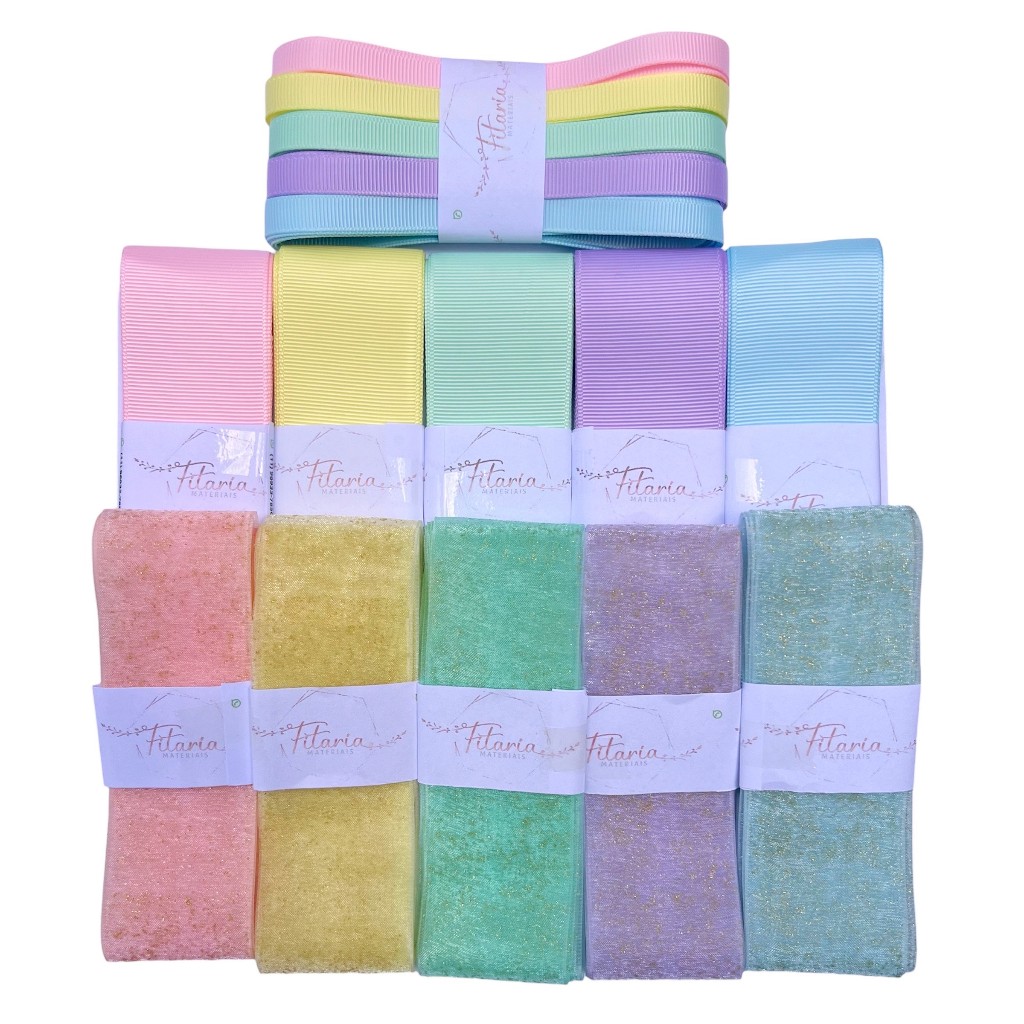 kit de fita gorgurao e organza 30 metros 5 cores (2M de cada) em Oferta na Shopee