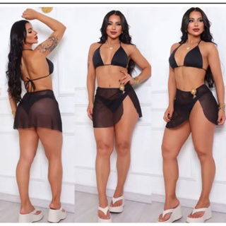 saída de praia saia páreo ,com fivela dourada lateral em Oferta na Shopee