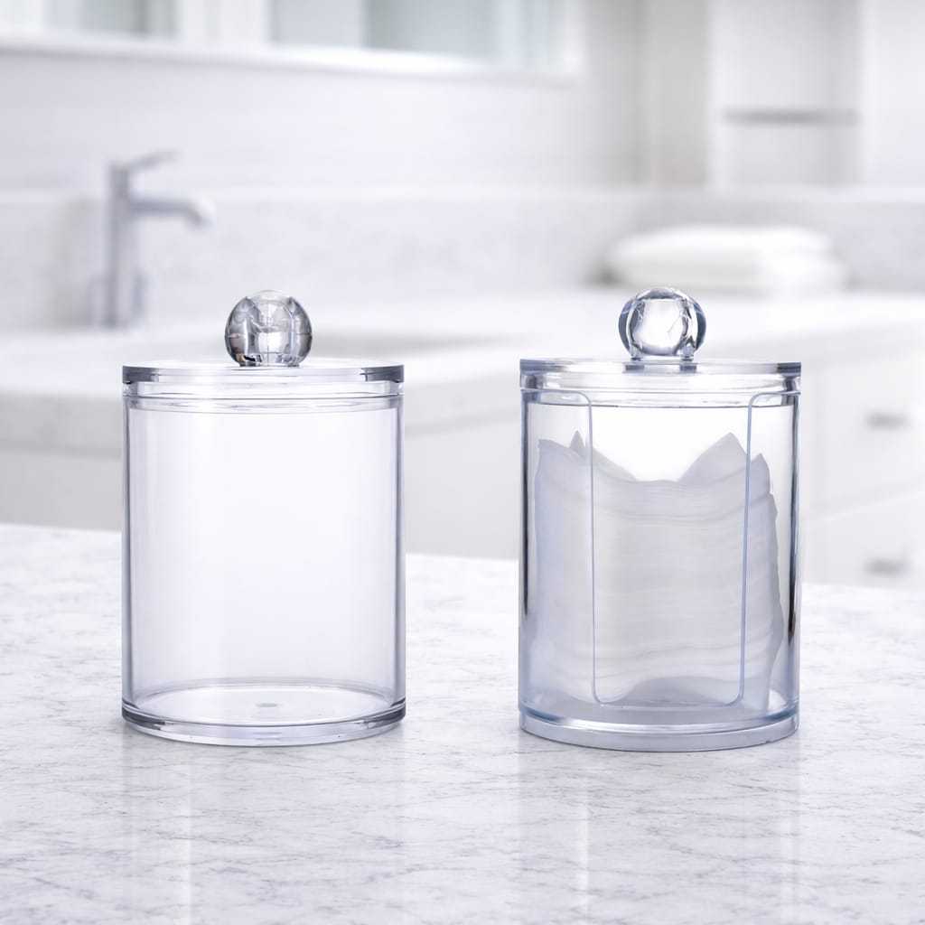 Kit 2 Pecas Com Porta Disco Algodao Tampa E Abertura Acrilico + Porta Cotonetes Algodão Com Tampa Multiuso Decoração Pia em Oferta na Shopee