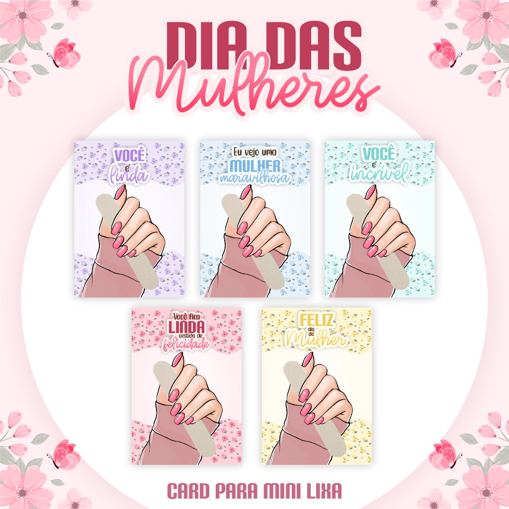 50 Mini lixa de unha com cartão de Mimo ou lembrança para clientes - 8 de março Dia da mulher em Oferta na Shopee