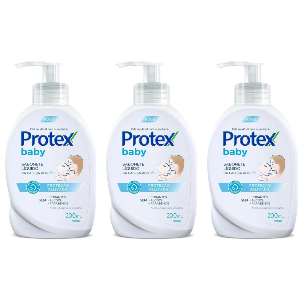 Kit 03un Sabonete Líquido Proteção Delicada da Cabeça aos Pés Protex Baby 200ml