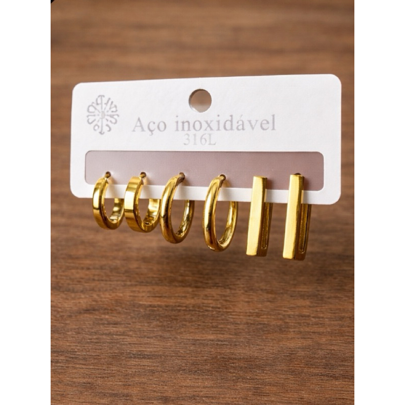 Trio Argolinhas Orgânica em aço inoxidável em Oferta na Shopee