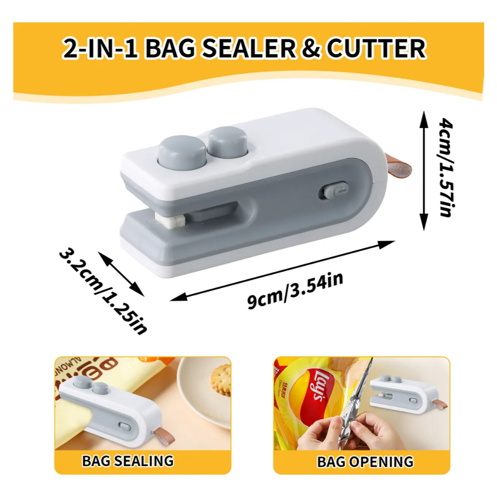 Mini Máquina Seladora Portátil 2 Em 1 Saco Plástico Embalagen Carregamento Usb Elétrica - Azul, Branco