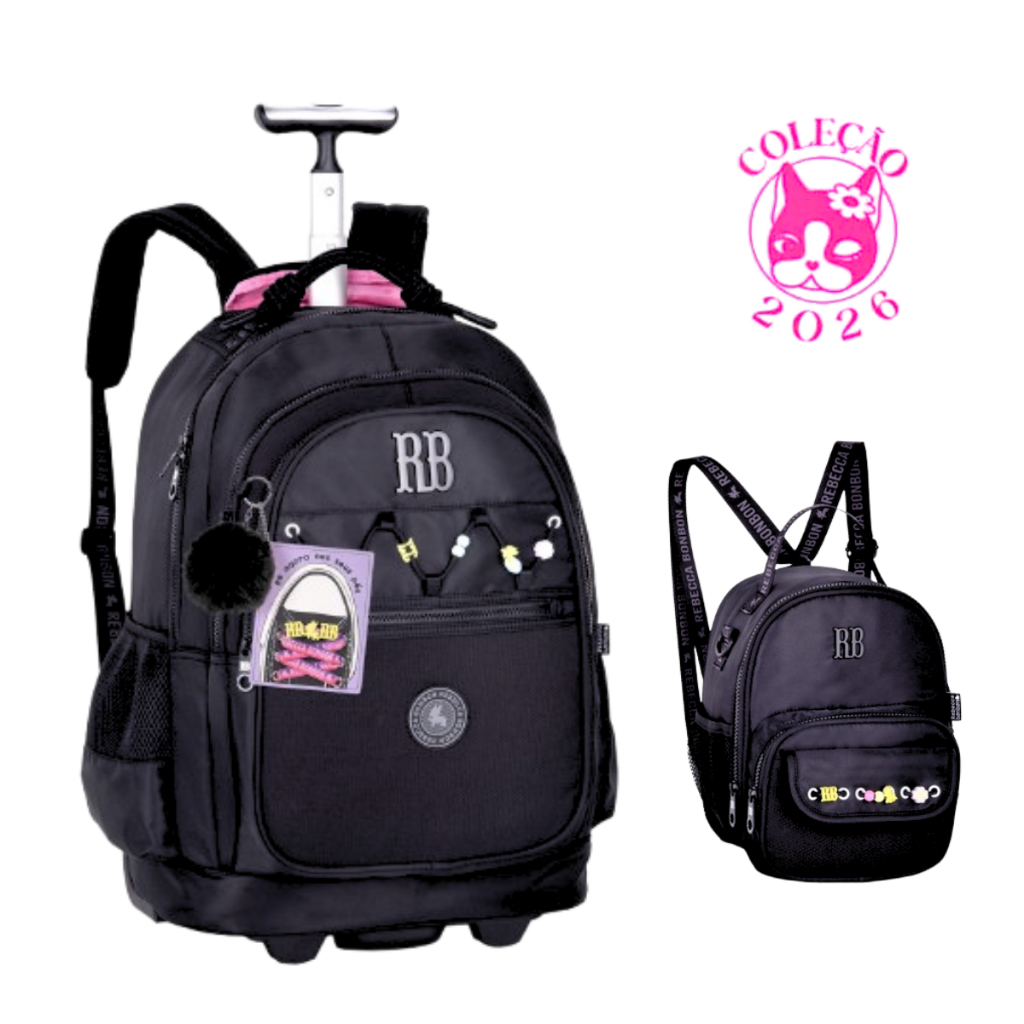 Kit Mochila de Rodinhas Com par de Cadarços e Lancheira Rebecca Bonbon Beaded Fun