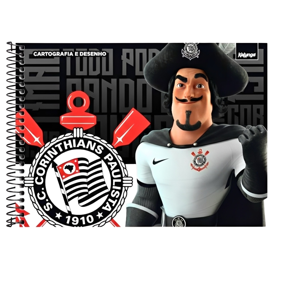 Caderno Corinthians Cartografia e Desenho 48 Folhas Capa Dura Espiral Material Escolar Timão