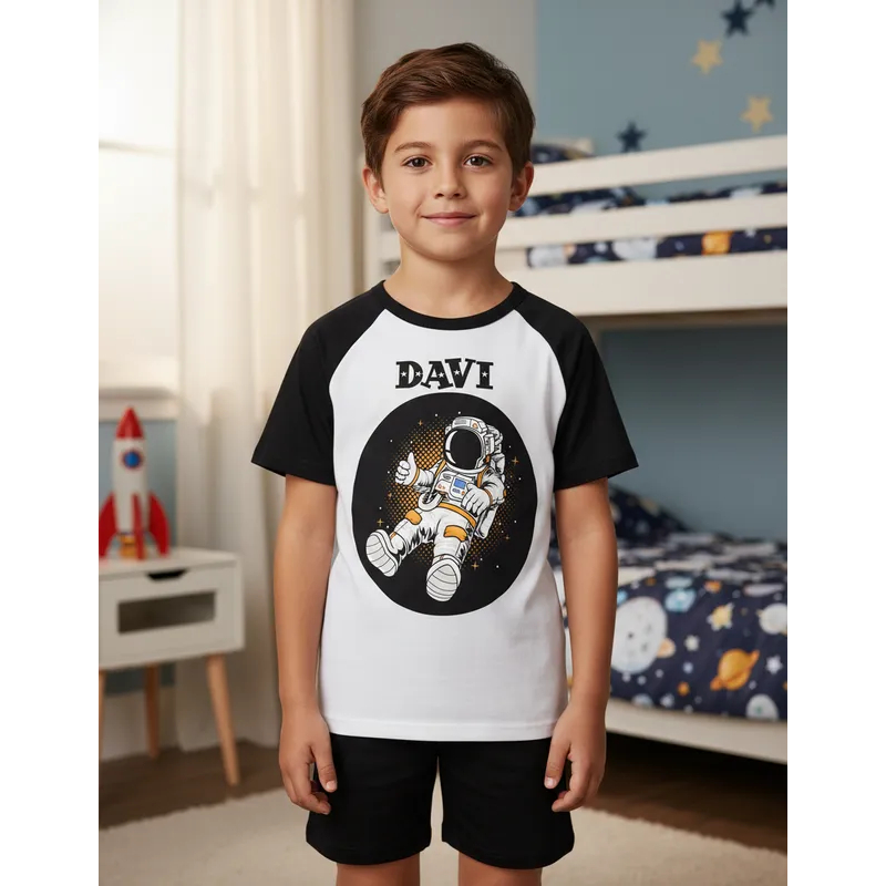 Pijama Astronauta Juvenil Personalizado com nome menino ou menina em Oferta na Shopee