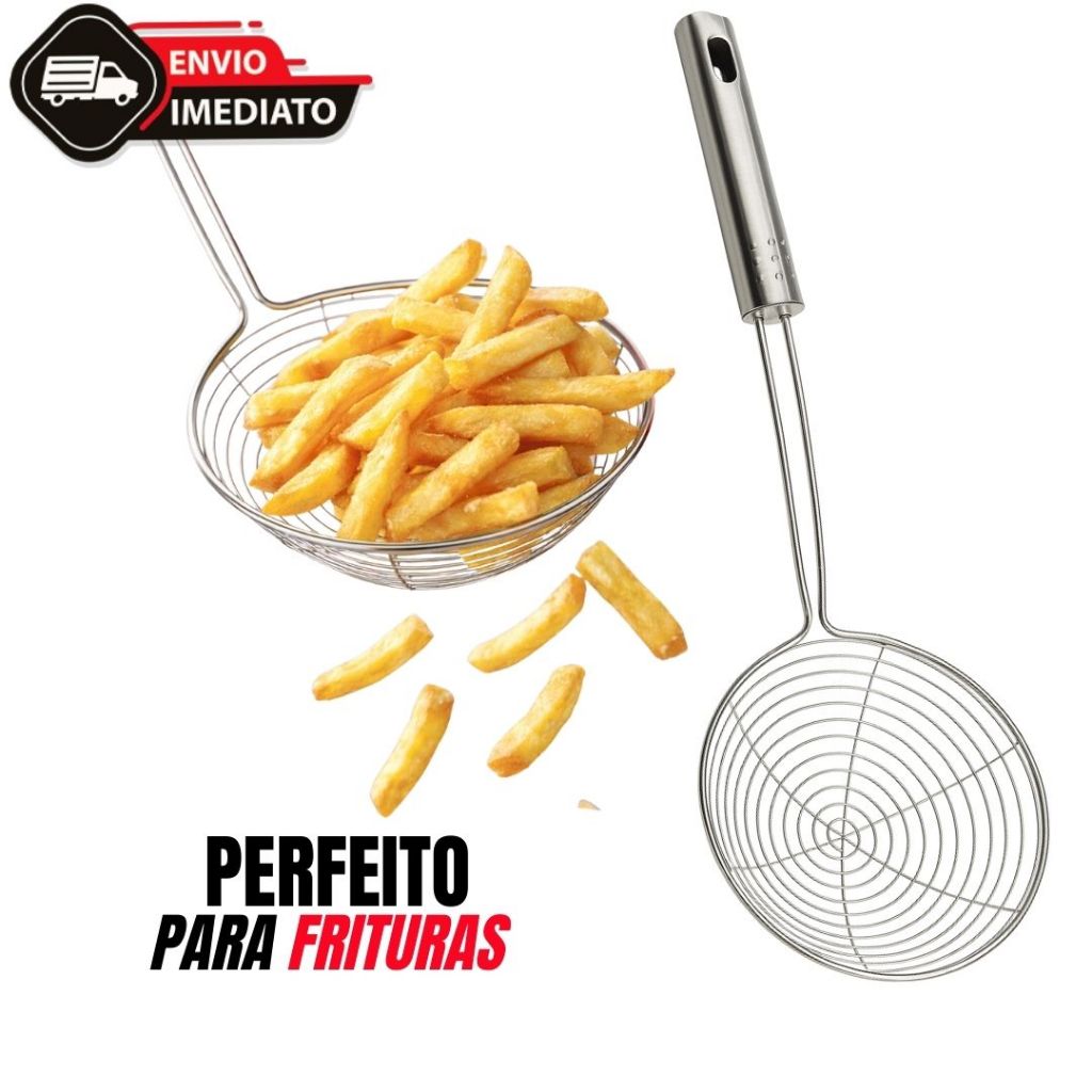Escumadeira de Fritura Inox Aramada | Utensílio de Cozinha para Pastel, Salgados e Óleo Quente em Oferta na Shopee
