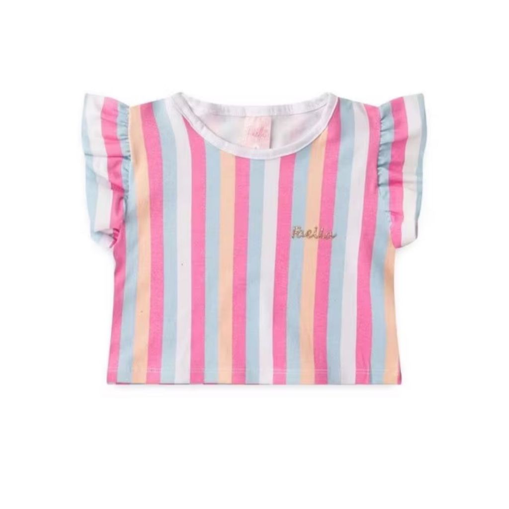 Detalhes do Conjunto Infantil Juvenil Feminino Menina Listrado Verão - Pronta entrega 2 ao 14