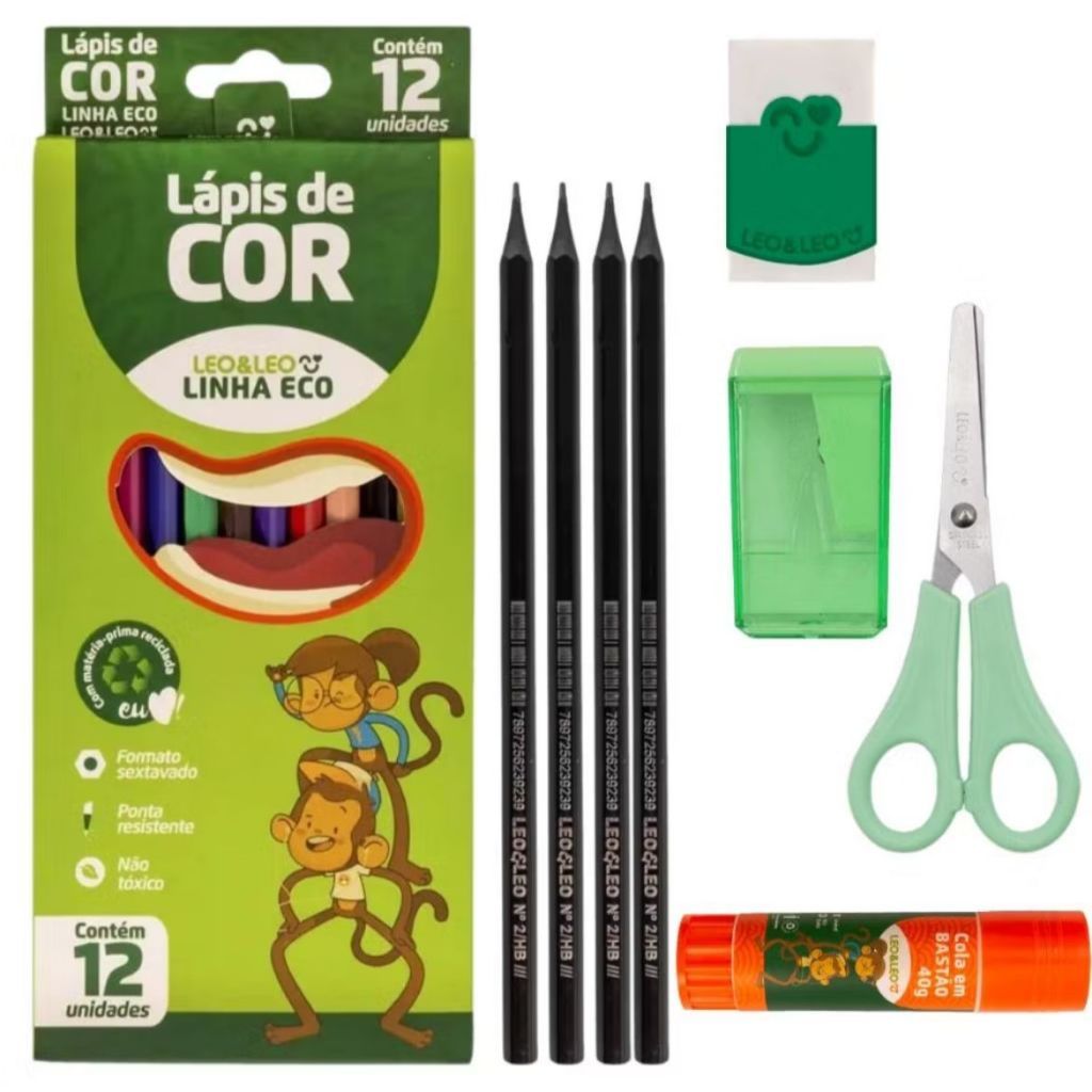 Kit Escolar 20 Peças Voltas As Aulas Lapis De Cor Borracha Tesoura Cola Apontador Lapis de Escrever em Oferta na Shopee