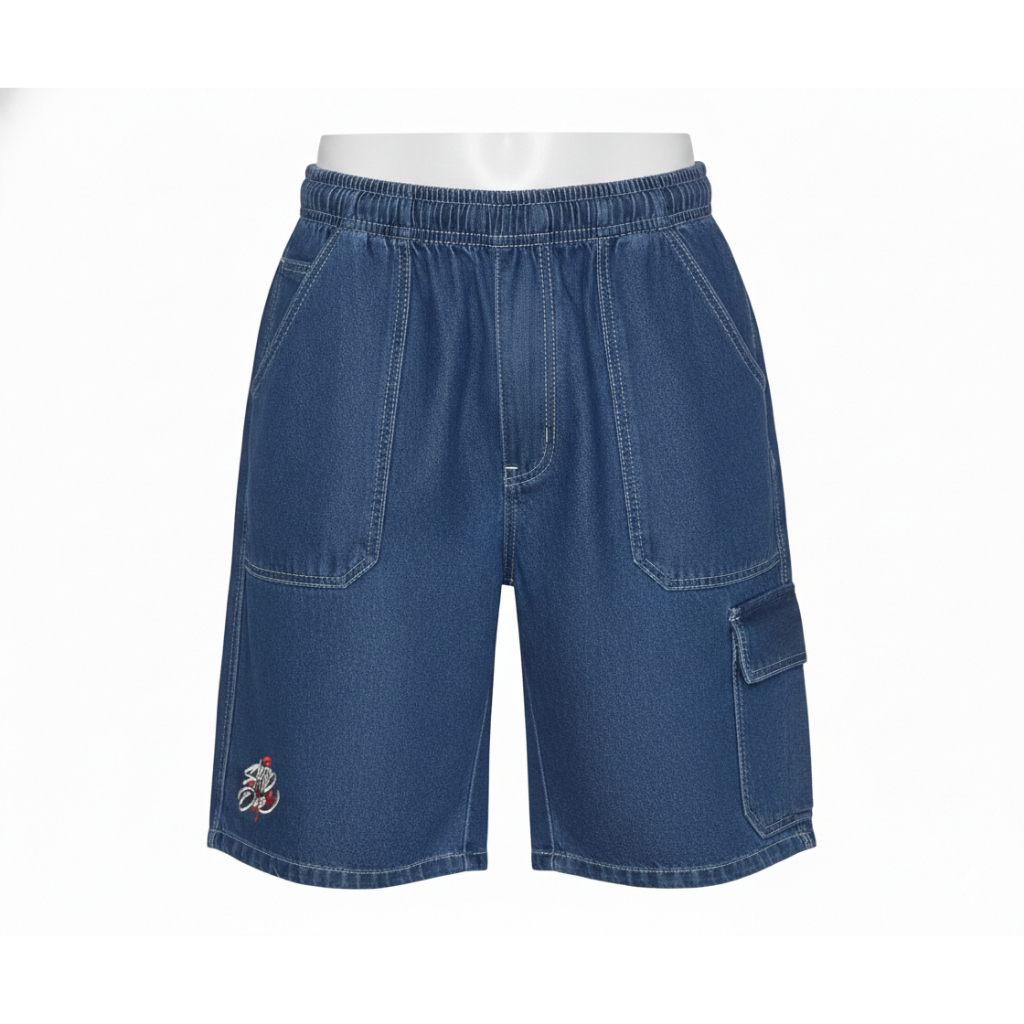 Bermuda Cargo Jeans "Skate Or Die" Bordada Streetwear Oversized Unissex