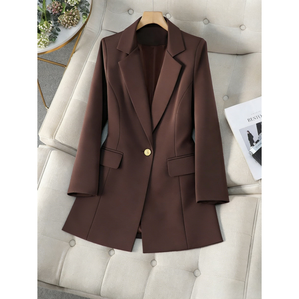 Blazer max alfaiataria feminino forrado com ombreira e botão social e elegante em Oferta na Shopee