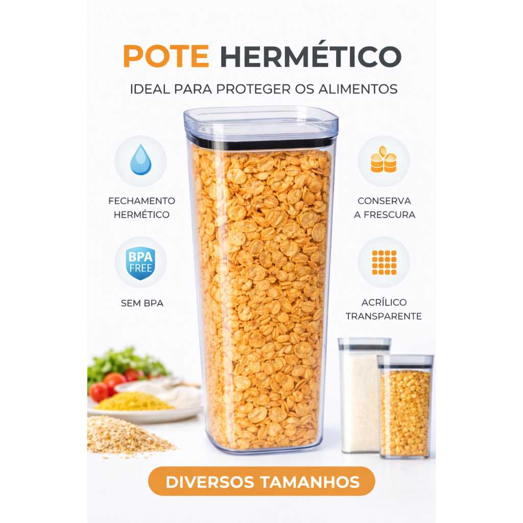 Pote Hermético Acrílico 350ml UZ Porta Mantimentos Empilhável Transparente