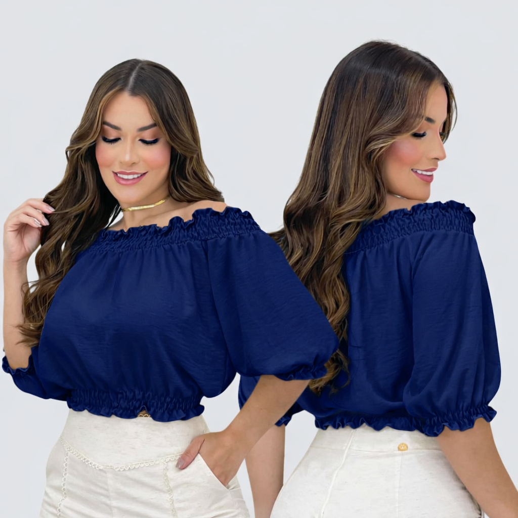 Blusa Feminina Ciganinha Cropped com Elástico Manga Bufante Ombro a Ombro Verão em Oferta na Shopee