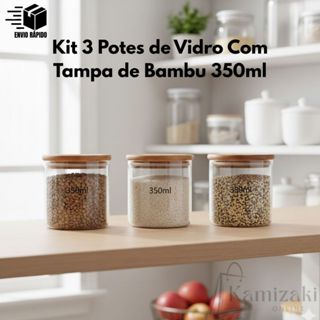 Kit 3 Potes Vidro 350ml Tampa Bambu: Organize Temperos na Cozinha para quem busca Praticidade  e com Estilo em sua Casa. em Oferta na Shopee
