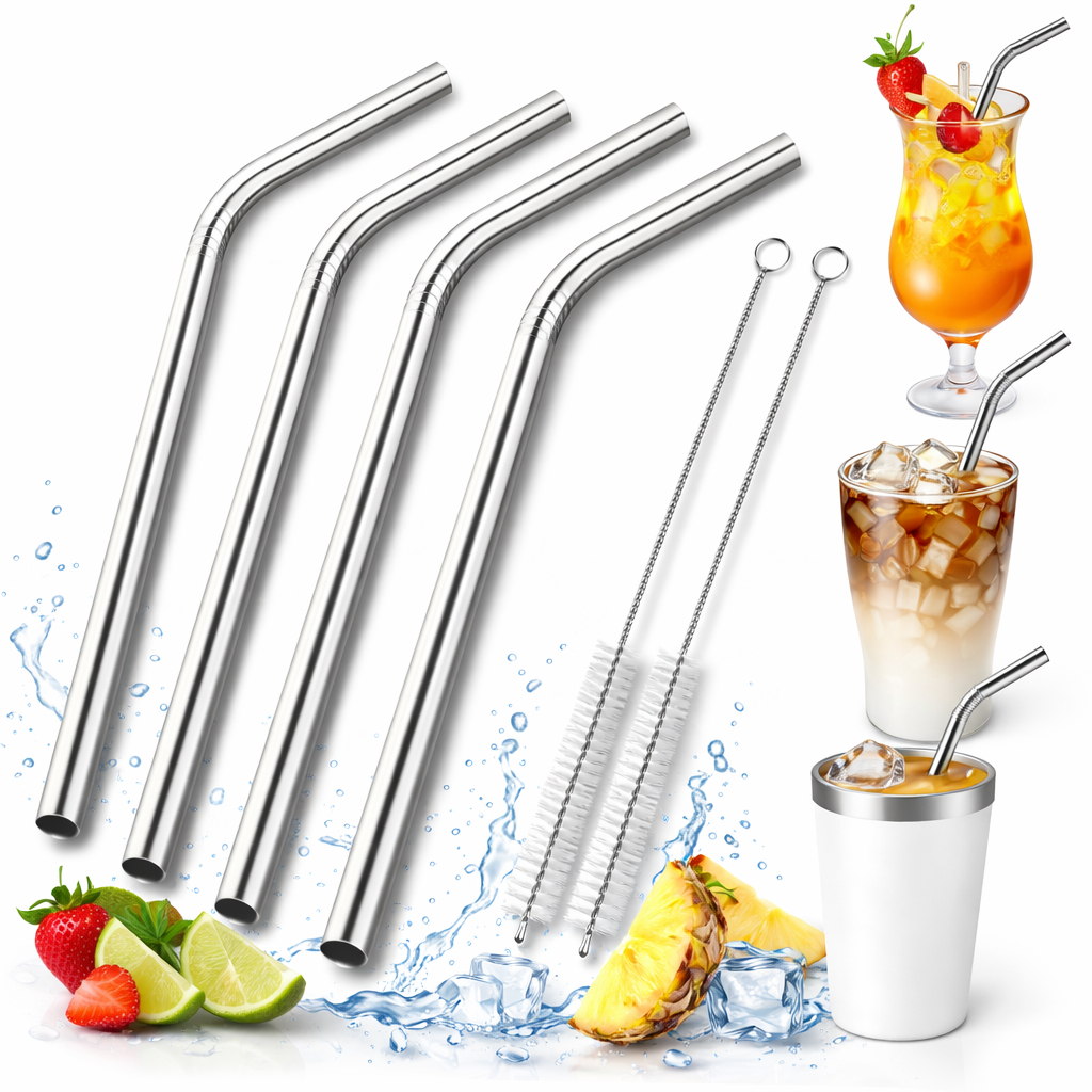 04 Canudos Inox Curvo + 01 Escovinha Limpeza - ENVIO IMEDIATO em Oferta na Shopee