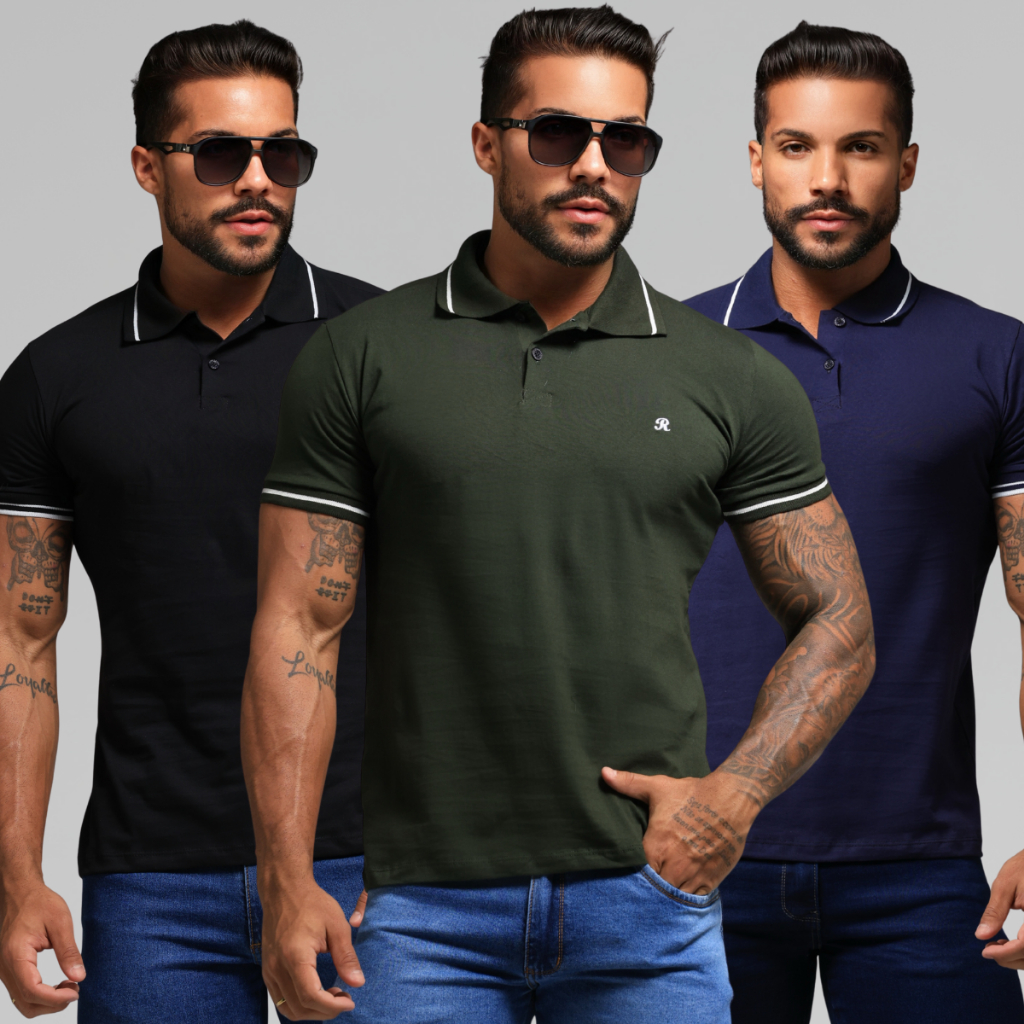 Kit 3 Camisa Gola Polo Masculina 100% Algodão Camiseta Básica Original Para Homem Alta Qualidade Cores Coloridas Revenda