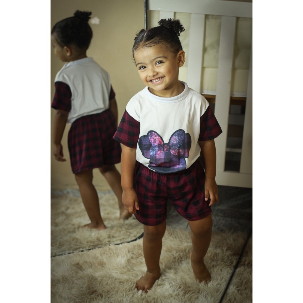 Pijama Infantil Manga Curta Estampado Conforto Noite Feliz